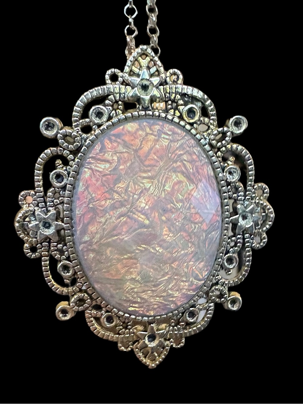 Moonstone Victorian Style Gothic Faceted Pendant Necklace